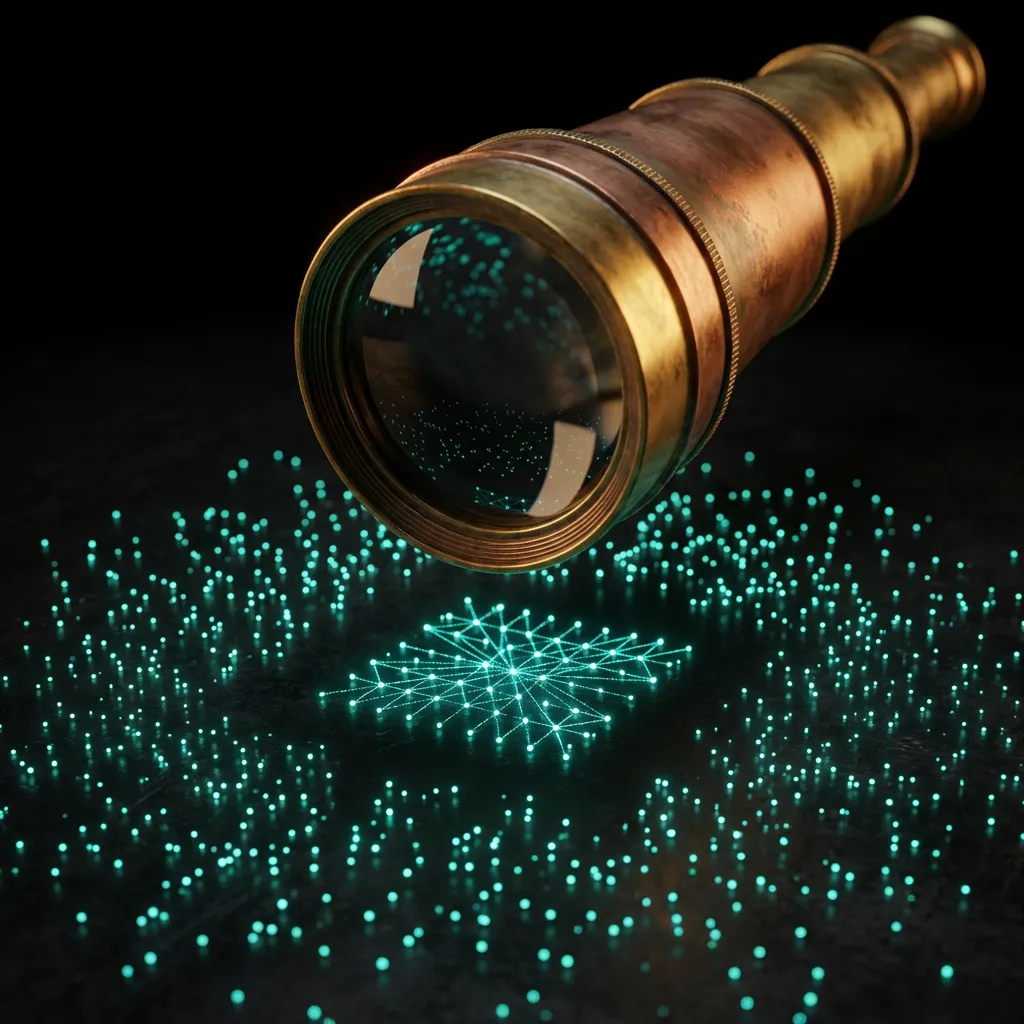 Brass magnifying glass focusing scattered data constellation points