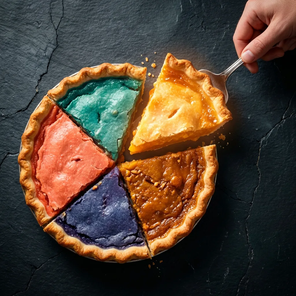 Pie chart rendered as an actual pie being sliced with amber budget slice lifted