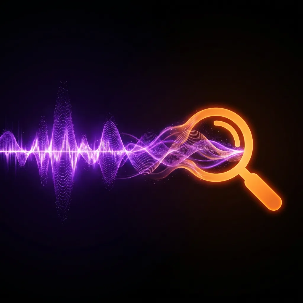 Sound wave morphing into a search magnifying glass icon
